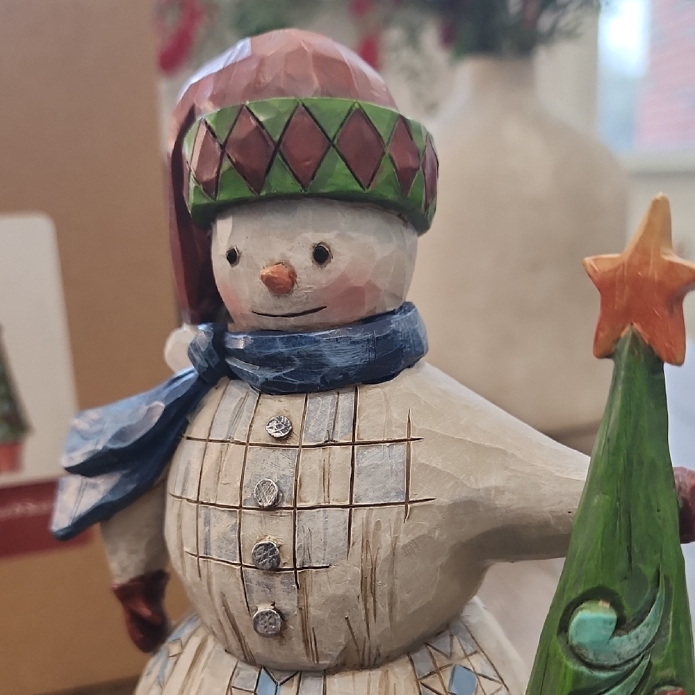 Folklore By Jim Shore Snowman with Tree & Scarf Figurine - Picture 5 of 9